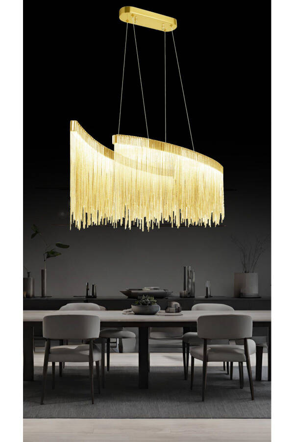 Katena Ovqat Stoli Chandelier Zanjirli Tafsilotli Led Osilib Turadigan Chandelier - 1