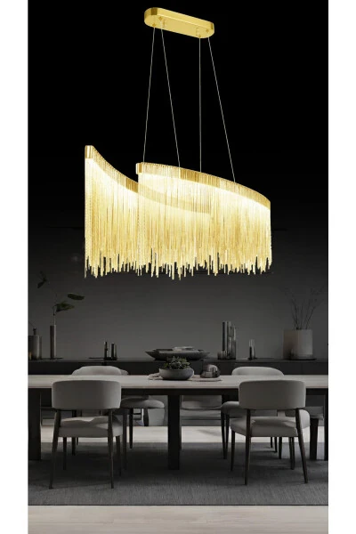 Katena Ovqat Stoli Chandelier Zanjirli Tafsilotli Led Osilib Turadigan Chandelier - RONİSU AYDINLATMA