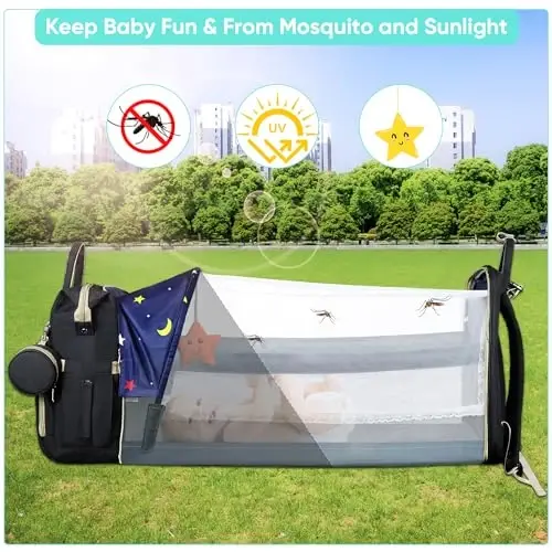 Diaper Bag Backpack for Mom and Dad, Large Capacity Baby Travel Bag with USB Charging Port, Waterproof Foldable Baby Bag for Boys and Girls, Stylish Maternity Backpack for Travel & Hospital，Black - 5