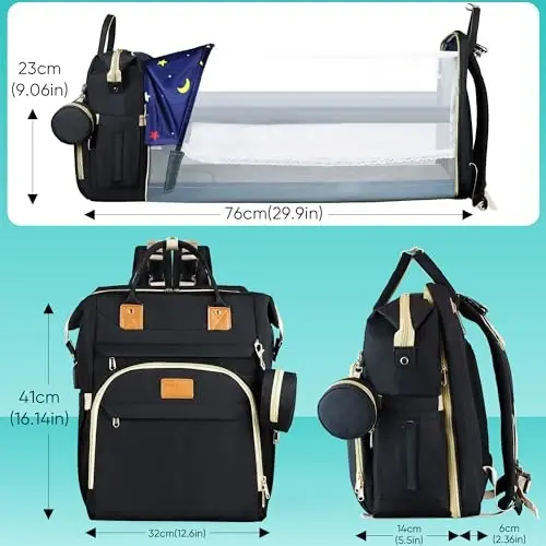 Diaper Bag Backpack for Mom and Dad, Large Capacity Baby Travel Bag with USB Charging Port, Waterproof Foldable Baby Bag for Boys and Girls, Stylish Maternity Backpack for Travel & Hospital，Black - 6