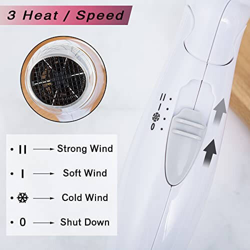 Travel Hair Dryer Folding Hair Blow Dryer Compact Travel Blow Dryer Portabel Small Hair Dryer Heat Settings Lightweight Mini 8x7inch Low Noise (White) - 4