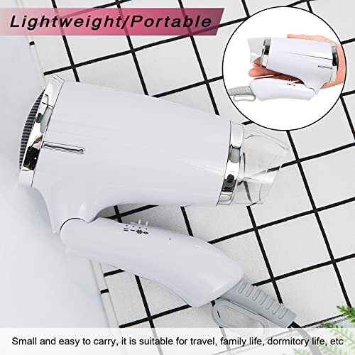 Travel Hair Dryer Folding Hair Blow Dryer Compact Travel Blow Dryer Portabel Small Hair Dryer Heat Settings Lightweight Mini 8x7inch Low Noise (White) - 6