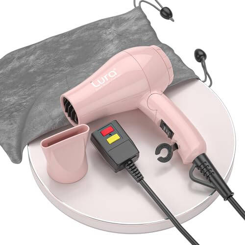 Foldable Travel Hair Dreyr Mini: Dual Voltage Lightweight Blow Dryer with Pouch,1200w Compact Pink Small Hair Dryer for Acrylic Paint Pouring(Light Pink) - 1