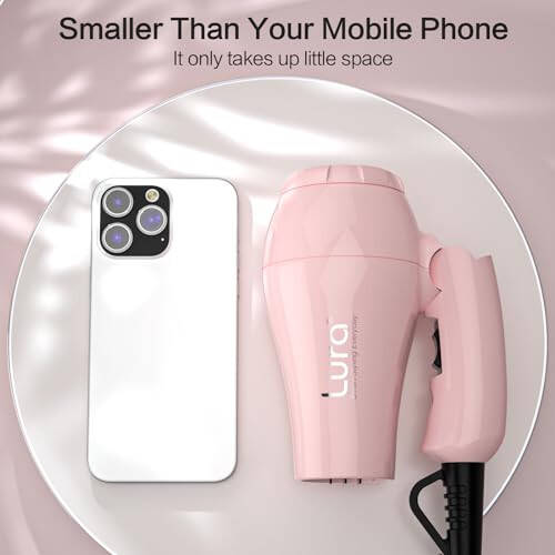 Foldable Travel Hair Dreyr Mini: Dual Voltage Lightweight Blow Dryer with Pouch,1200w Compact Pink Small Hair Dryer for Acrylic Paint Pouring(Light Pink) - 2