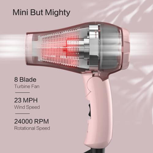 Foldable Travel Hair Dreyr Mini: Dual Voltage Lightweight Blow Dryer with Pouch,1200w Compact Pink Small Hair Dryer for Acrylic Paint Pouring(Light Pink) - 4