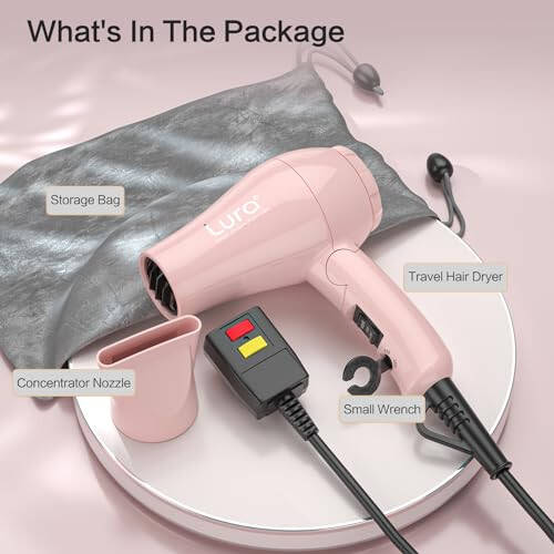 Foldable Travel Hair Dreyr Mini: Dual Voltage Lightweight Blow Dryer with Pouch,1200w Compact Pink Small Hair Dryer for Acrylic Paint Pouring(Light Pink) - 5