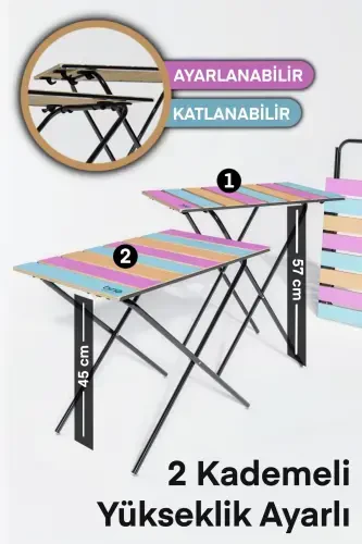 Katlanadigan Camping Stoli Balandligi Sozlanadigan Yog'och Piknik Stoli Ayvon Stoli Oshxona Stoli Rangli-Pushti - 6