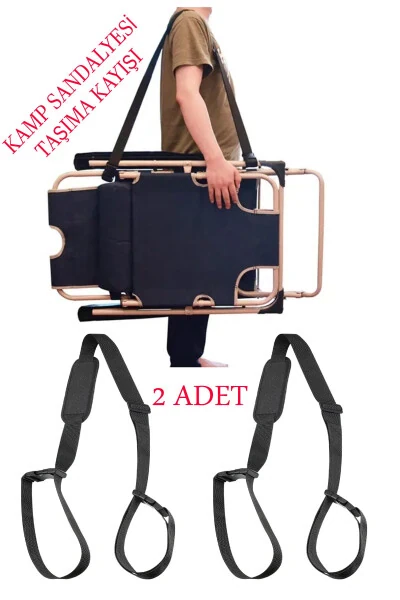 Katlanır 2 Adet Kamp Piknik Sandalyesi Taşıma Kayışı Plaj Şemsiyesi Fonksiyonel Taşıma Kemeri-SİYAH - Modazone