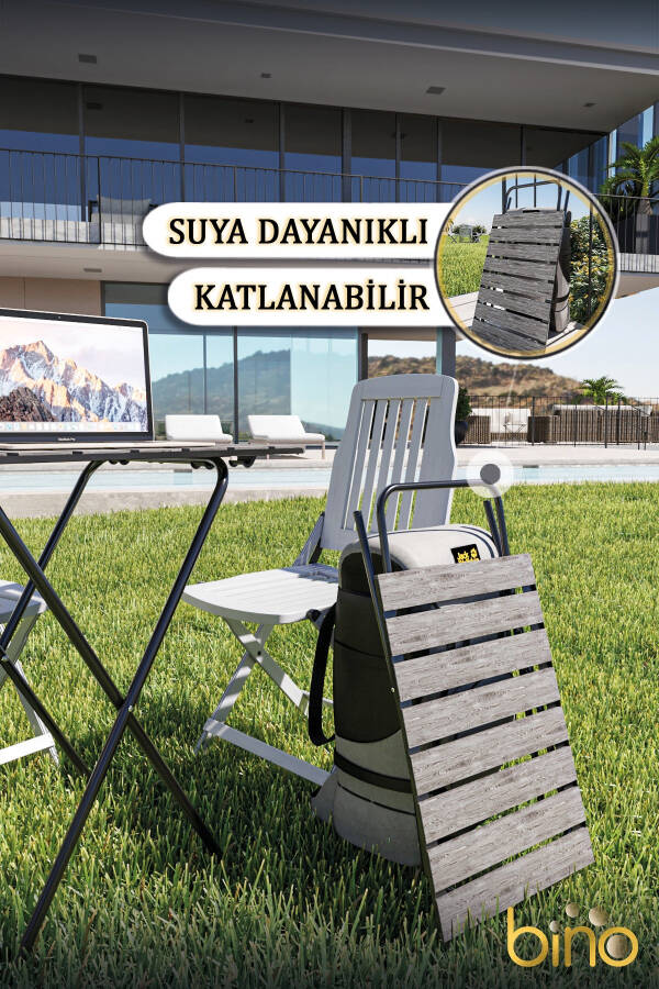 Katlanır Mutfak Masası Yükseklik Ayarlı Ahşap Kamp Masası Piknik Masası Balkon Masası - 4