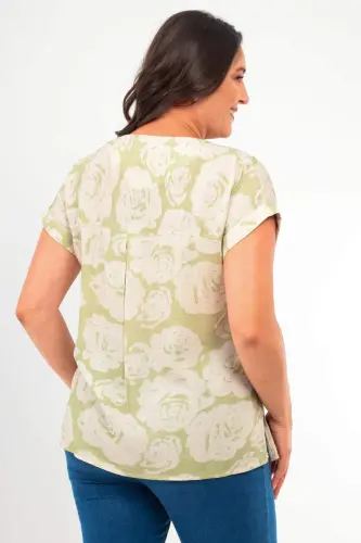 Katta badan naqshli, past baland, oddiy yashil bluzka - 4