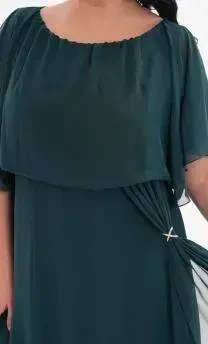 Katta Bosh Shifon Elastik Lyokrali Uzoq Abiyada KL3114 Ko'ylak Yashil - 4