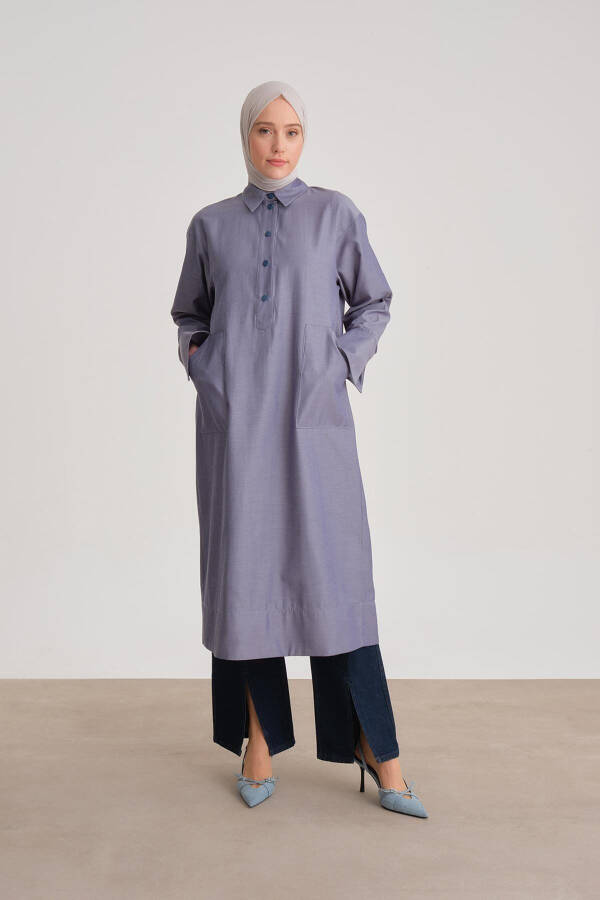 Katta choʻntakli tunika koʻylak 24y4102 Indigo - 2