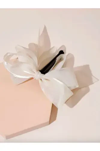 Katta fiyokli banan soch toʻqasi - shifon ekru - 3