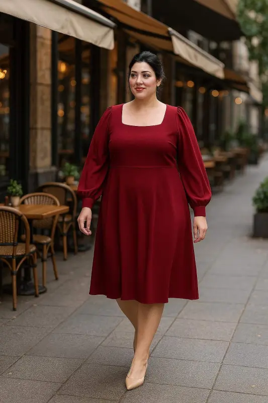 Katta hajmdagi ayollar uchun kvadrat yoqali abaya ko'ylak KL3087 - 1