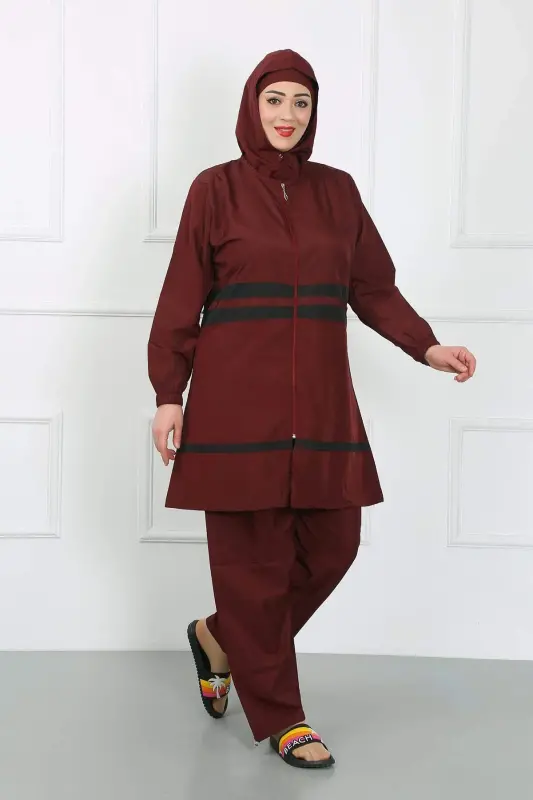 Katta hajmli modest suzish kiyimi bordo 44020 - 4