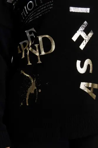 Katta hajmli qayiq yoqali kaşmir aralash bosma triko qora - 4