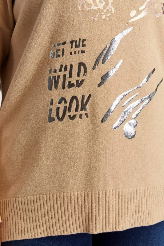 Katta hajmli qayiq yoqali leopard naqshli trikotaj vizon - 2