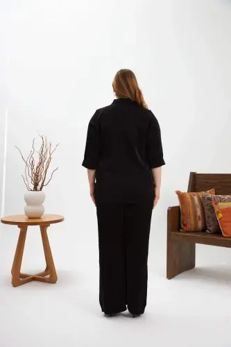 Katta hajmli yaltiroq ko'ylak yoqali bluz qora - 7