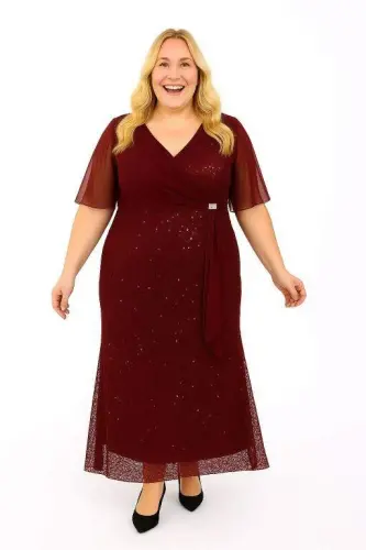 Katta hajmli yorqin kechki libos KL3099 bordo - 1