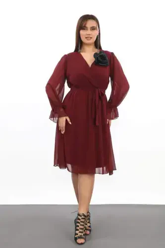 Katta kalinroq va keng qisqa bordo shifon koʻylak KL3086 - 1