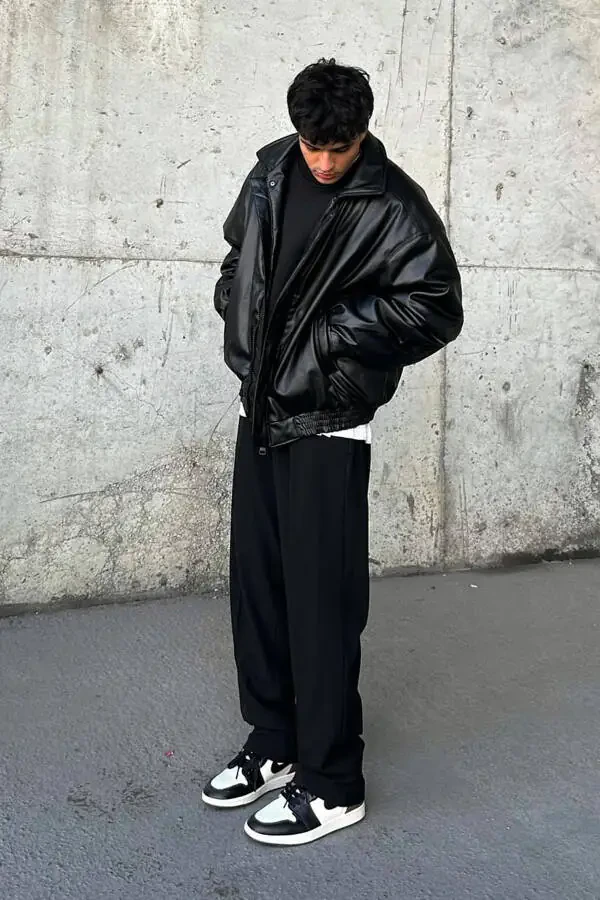 Katta-katta Vintage Erkaklar Qora Teri Ko'ylagi - 2