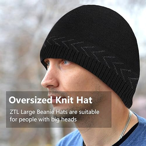 Katta katta XXL beanie shlyapa katta boshlar uchun 59,9-65 sm, qish uchun katta o‘qilgan shlyapa, qovurg‘ali rezinka shlyapa, chang‘i bosh qopqog‘i - 3