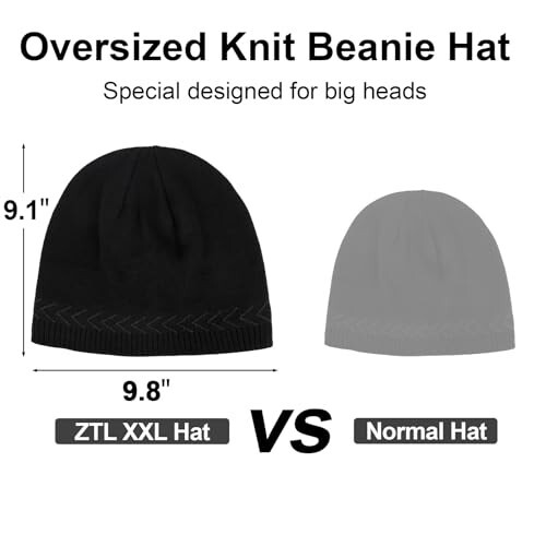 Katta katta XXL beanie shlyapa katta boshlar uchun 59,9-65 sm, qish uchun katta o‘qilgan shlyapa, qovurg‘ali rezinka shlyapa, chang‘i bosh qopqog‘i - 4