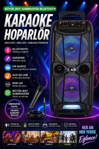 Katta kattı Karaoke karnayı mikrofonli Bluetooth karnaylar Extra Bass-Tweeter Subwoofer Ovoz bomba - 1
