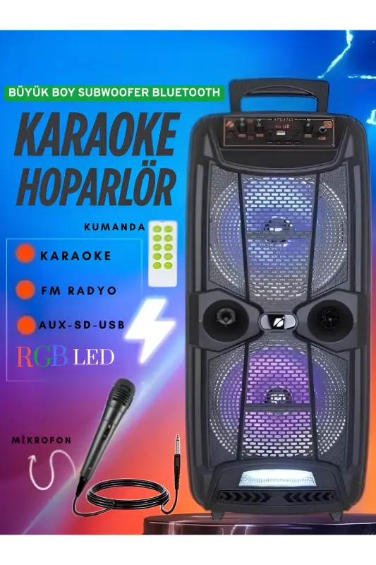 Katta kattı Karaoke karnayı mikrofonli Bluetooth karnaylar Extra Bass-Tweeter Subwoofer Ovoz bomba - 2