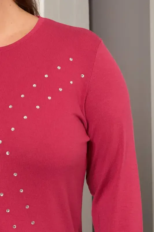 Katta o'lchamdagi geometrik toshli bluz binafsha - 2