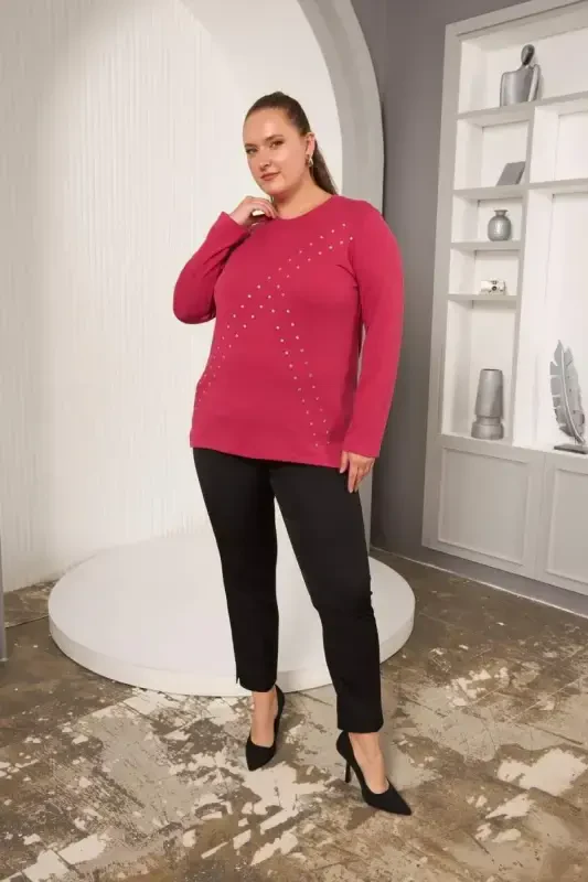 Katta o'lchamdagi geometrik toshli bluz binafsha - 6