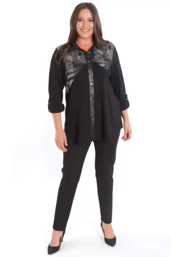 Katta o'lchamli assimetrik kesimli trikotaj bej ko'ylak - BÜYÜKBEDENIZ (1)