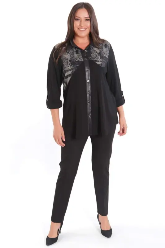 Katta o'lchamli assimetrik kesimli trikotaj bej ko'ylak - 2