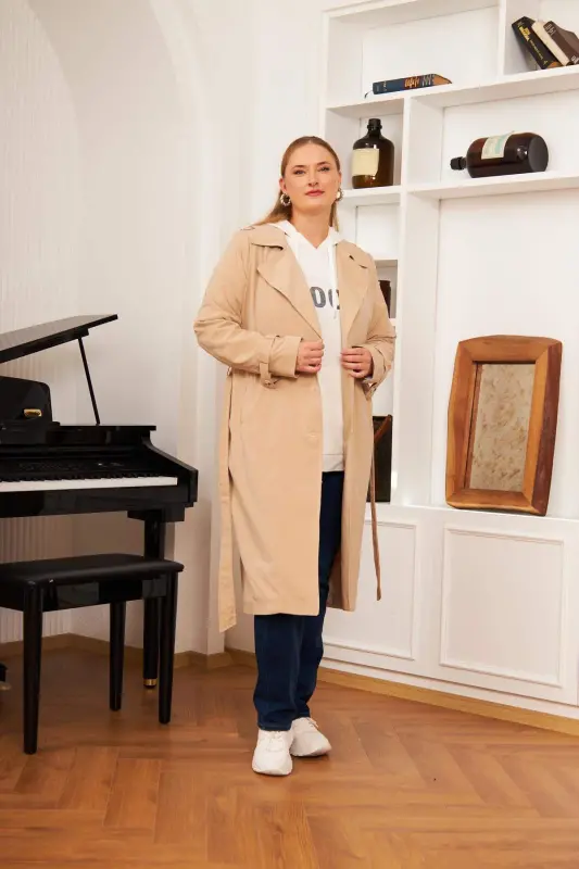 Katta o'lchamli astarli uzun trench palto vizon - 4