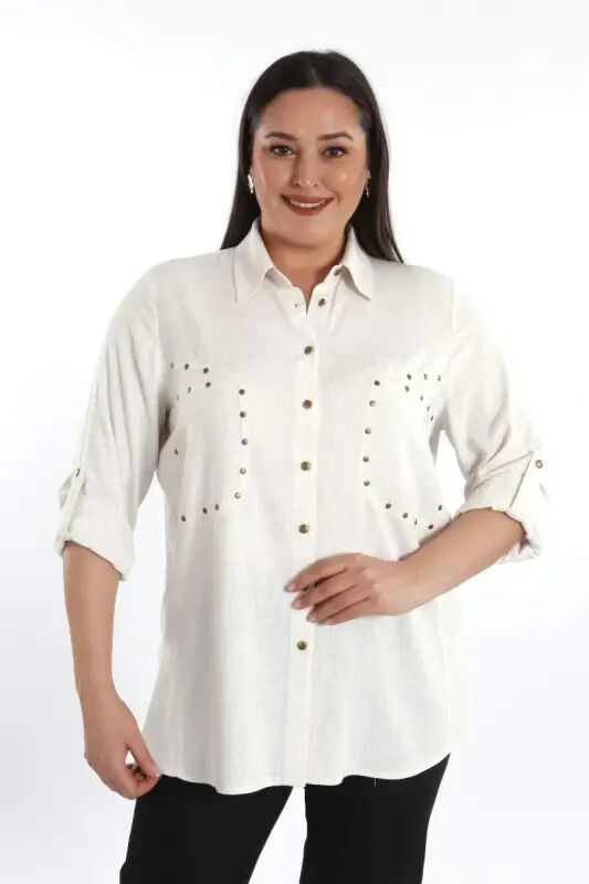 Katta o'lchamli cho'ntakli drop bej ko'ylak - 4