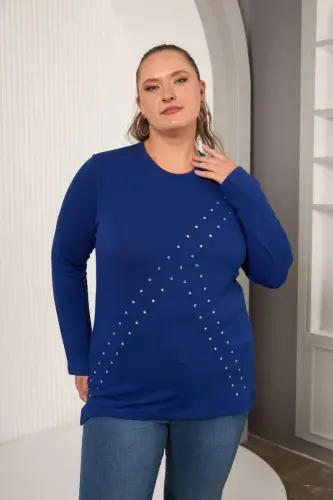 Katta o'lchamli geometrik toshli bluz saks - 3