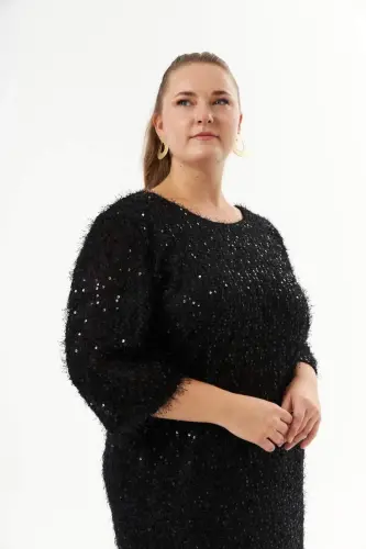 Katta o'lchamli jozibali yaltiroq kechki ko'ylak, qora - 6