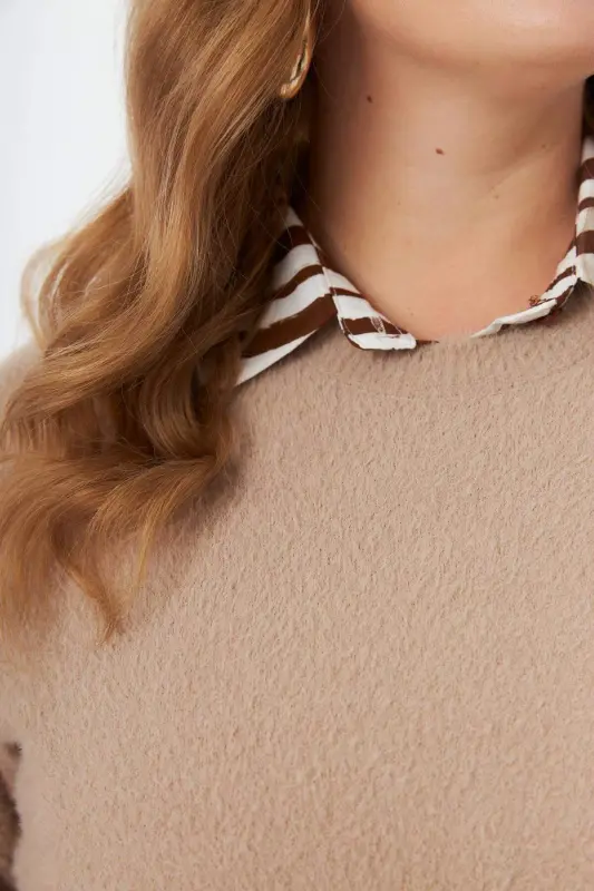 Katta oʻlchamli kashmir aralashmali soqolli triko koʻylak vizon - 5