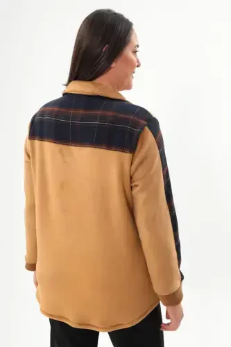 Katta o'lchamli katakli naqshli o'rmonchi to'q ko'k ko'ylak - 5