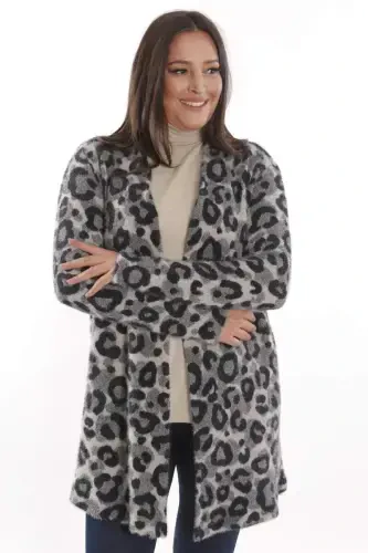 Katta o'lchamli kulrang leopard naqshli kardigan - 1