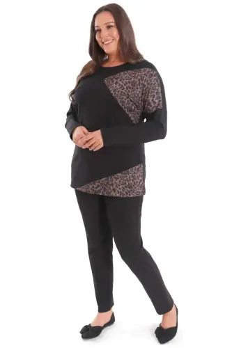 Katta o'lchamli leopard naqshli qora tunik - 4