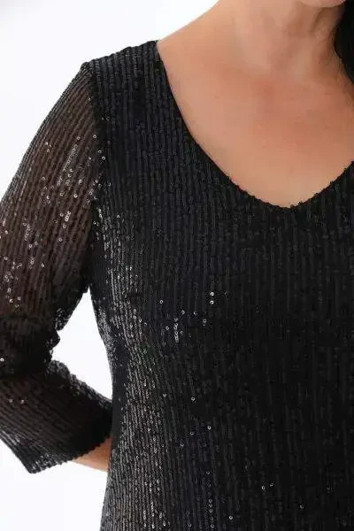 Katta o'lchamli payetli qisqa qora kechki libos KL3069 - 2