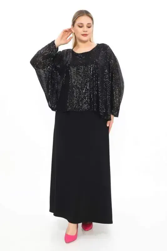 Katta o'lchamli plashli batafsil kechki libos - 1