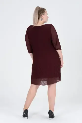 Katta o'lchamli plisse shifon ko'ylak - BORDO - 6