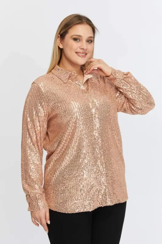 Katta o'lchamli pulli payetli ko'ylak bronza - 2