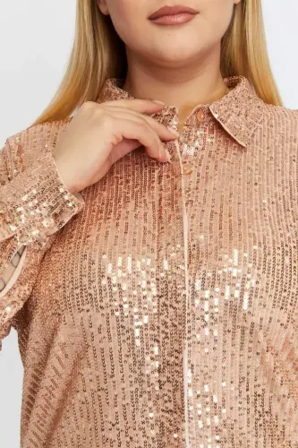 Katta o'lchamli pulli payetli ko'ylak bronza - 7