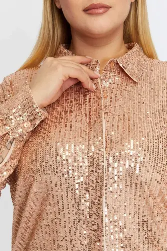 Katta o'lchamli pulli payetli ko'ylak bronza - 7