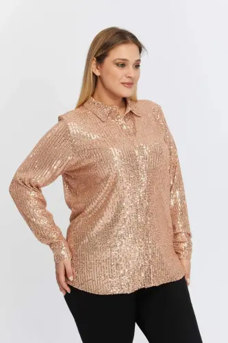 Katta o'lchamli pulli payetli ko'ylak bronza - 3