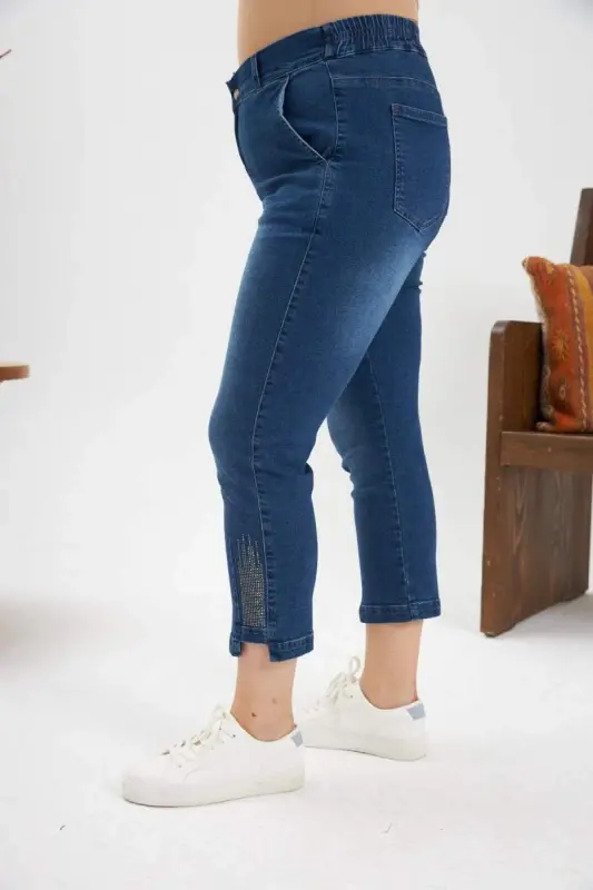 Katta oʻlchamli tosh detalli denim kapri Kim. Moviy - 3