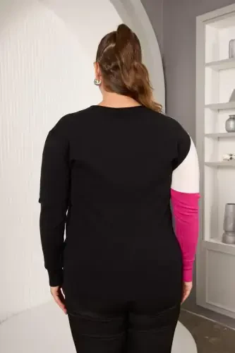 Katta o'lchamli trikotaj bezakli kozok fuşya - 6